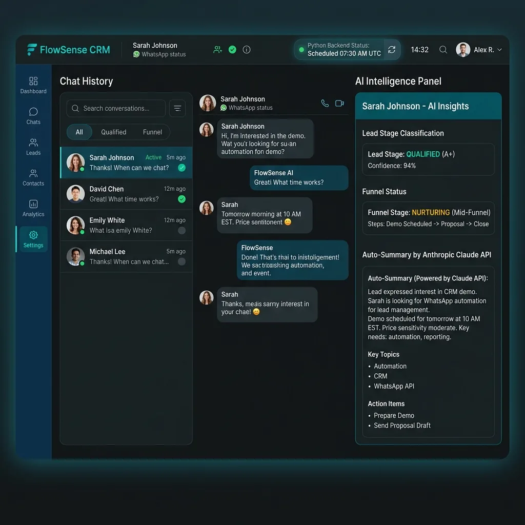WhatsApp automation for a CRM, with AI doing the classification